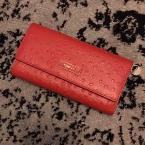NWOT Red DKNY Ostrich Leather Wallet